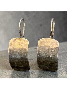 Sterling Silver Hammered Vintage  Jewelry Rectangle Drop Earrings